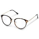 Navaris Retro Brille ohne Sehstärke - Damen Herren Vintage 50er Nerd Brille - Anti Blaulicht Computer Nerdbrille ohne Stärke - mit Metallbüg