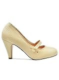 Chase & Chloe Kimmy-69 Mary Jane Round Toe Strap Scallop Cut mit Tränen Damen Pumps, Beige (nude), 38 EU