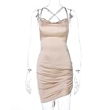 Frauen Strap Minikleid Lace Up Kreuz Backless Bodycon Elegante Slim □ Party #0926 (Color : Champagne, Size : Large)