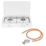 Mianova Campingkocher 2 flammig Outdoor Doppel Gaskocher BBQ Grill Gas Camping Kocher Herd Gasherd für Propangas Kühltasche S