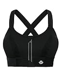 YIANNA Damen Sport BH Starker Halt Große Brüste Vorderverschluss Reißverschluss Bustier Yoga BH Ohne Bügel Gepolstert Sports Bra Top Schwarz, 151 Size XL