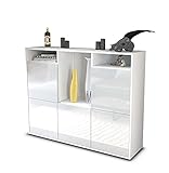 Stil.Zeit Highboard Kommode Sarina - Korpus Weiss matt - Front Hochglanz-Design Weiß (136x108x35cm) - Push-to-Open Technik & hochwertigen Leichtlaufschienen - Made in Germany