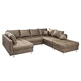 riess-ambiente.de Modernes XXL Sofa Kent 303cm Taupe Federkern inkl. Hocker und Kissen Wohnlandschaft Schlafsofa Schlafcouch Couch Ecksofa mit Schlaffunk