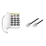 Doro PhoneEasy 331ph, Schnurgebundenes Großtastentelefon mit 3 Direktwahl-Fototasten, weiß & Goobay 50317 Modular-Kabel (2X RJ11 Stecker, 4-polig, belegt) 3m, schw