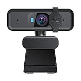 1080P Computer Webcam mit Objektivdeckel, Streaming PC Kamera mit Autofokus/Stereo Mikrofon/Schutzabdeckung für Android/Mac OS/Windows/Linux, Live Streaming Skype, Video Chat, Online Meeting, Schw