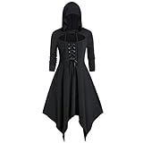 Darringls Gothic Kleider für Frauen Vintage Hexenkleid mittelalterliches Kleid weibliches Halloween Vampir Kostüm Frauen langes Kleid mit Kapuze Mantel Kleid mit Kapuze Halloween Cosplay Kostü