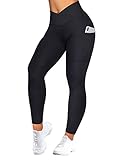RXRXCOCO Damen Laufleggings mit hoher Taille, reflektierend, mit Taschen, Yogahose, #1schwarz, M