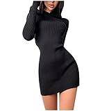 IFOUNDYOU Langarm Warm Minikleid Kleid Damen Winter Einfarbig Strickkleid Elegant Sexy Stretch Kapuzenpullover Bodycon mit Kapuzen Casual Basic Knielang Pullikleid Mode Kuscheliger Freizeitk