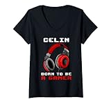 Damen Celin - Born To Be A Gamer - Personalisiert T-Shirt mit V