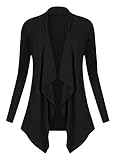 Urban GoCo Damen Strickjacke Cardigan Langarmshirt Wasserfall Strickmantel (L, Schwarz)