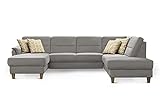 CAVADORE Wohnlandschaft Palera / U-Form Sofa mit Schlaffunktion, Stauraum und Federkern / 314 x 89 x 212 / Mikrofaser, Hellg
