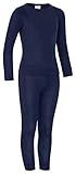 icefeld® - atmungsaktives Thermo-Unterwäsche Set für Kinder - warme Wäsche aus langärmligem Oberteil + Langer Unterhose Marineblau 146/152