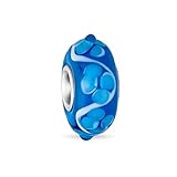 Murano Glas .925 Sterling Silber Kern 3D LampeArbeit Floral Aqua Blau Hibiskus Blume Abstandhalter Charm Perle passt europäisches Armband für Frauen T