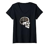 Damen Analoge Modular-Synthesizer Totenkopf für Synth Nerd T-Shirt mit V