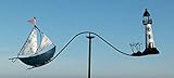 Pommerntraum ® | maritimes Windspiel Nautic | Gartenpendel Segelschiff Segelboot + Leuchtturm + Möw