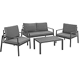 TecTake 403904 Aluminium Lounge Sitzgruppe für Garten, Balkon und Terrasse, wetterfest, 2 Sessel 1 Sofa 1 Tisch Set, inkl. Wasserabweisende Sitz- und Rückenkissen, g