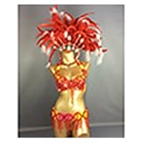 BQYQFXX Sexy Samba Rio Karneval Kostüm neues Bauchtanzkostüm mit rotem Federkopfstück (Color : Red, Size : Medium)