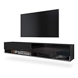 Selsey TV-Lowboard, Graphit Struktur/Schwarz Hochglanz, 180 x 31 x 30