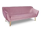 Sofa Luca 3-Sitzer, Couchgarnitur, Scandinavian Design, Couch 3-er, Sofagarnitur, Holzfüße, Polstersofa - Velours Stoff (Rosa (Riviera 62))