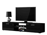 TV Lowboard 180 Soho S3, Farbauswahl, TV Schrank, Tisch, Fernsehschrank, Fernsehtisch, TV Bank, TV Möbel (Schwarz/Schwarz Hochglanz)