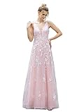 Ever-Pretty Damen V Ausschnitt Elegant A Linie Floral Stickerei Weiß Hochzeit Kleid 00639EH Gr. 42,