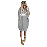 Oversize Shirt Damen Langarm Tshirt Kleid Lose Oberteile Lang mit Taschen Damen Kleid Weihnachten niedlich Bedruckt O-Ausschnitt Langarm Tasche Langer Rock Herbst Winter Casual L