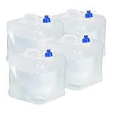 Relaxdays Faltkanister 4er Set, 20 l, Hahn, Schraubdeckel, Griff, Wasserkanister Camping, BPA-frei, transparent/b
