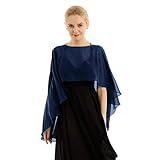 JEATHA Damen Chiffon Bolero Poncho Elegant Kurze Schulterjacke Festliche Leichte Fließende Bolerojacke Cover Up zum Hochzeitkleid Brautkleid Abendkleid Dunkelblau One S