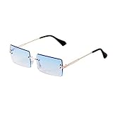 Mode Rahmenlose Sonnenbrille für Frauen Männer, Ultrakleine Retro Rechteck Gradient Lens Rimless Eyewear, Quadratische durchsichtige Sonnenb