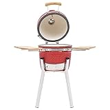 Gawany Kamado Grill Smoker Holzkohlegrill Kugelgrill Standgrill Gartengrill Keramikgrill Räucherofen Barbecue BBQ Keramik Rot 76