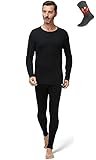 Naturwool Herren Thermounterwäsche 100% Merinowolle John Set Thermounterwäsche Base Layer Top und Bottom Layer, Schwarz: 270 g, X-Larg