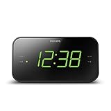 Philips Audio Wecker mit Radio, Display für das Bett, Digitalradio mit Doppelalarm, Sleep Timer & Schlummerfunktion, tragbar mit Batterie-Backup, schwarz mit großem Display, Mehrfarbig