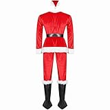 Weihnachtsmann-Kostüm für Herren, 6-teiliges Set, roter Deluxe-Samt, Weihnachtsfeier, Cosplay, für Erwachsene, Weihnachtsmann, Anzug A, XXL