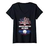 Damen Amerikanische Flagge mit laotischen Wurzeln, USA-Flagge Laos T-Shirt mit V