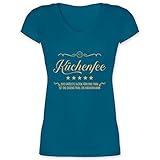 Küche - N°1 Küchenfee - Größte Glück für eine Frau ist die eigene Frau - L - Türkis - Statement - XO1525 - Damen T-Shirt mit V