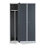 Schrank & Stuhl Spind – Metallspind mit 3 Abteilen in 180 x 120 x 50 cm, inkl. Hutboden, Trennwand und Drehriegelverschlüssen, Lieferung komplett montiert, Grau/