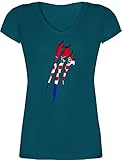 Fussball WM 2022 Fanartikel - Kroatien Krallenspuren - 3XL - Türkis - Fußball - XO1525 - Damen T-Shirt mit V