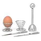 Edelstahl Eierköpfer & Eieröffner Edelstahl für hartgekochte und weichgekochte Eier Edelstahl mit Bonus Küchenzubehör (2 Eierbecher Edelstahl und 2 Löffel)