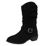 Dasongff Hohe Stiefel Damen mit Absatz Lange Stiefel für Frauen Stiefel Reiten Winter Casual Bikerstiefel Overknee Atmungsaktiv Wüstenstiefel Retro Cowboy Bequeme Stiefel Retro Chelsea B