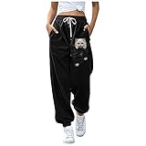BOOMJIU Jogginghose Damen Winter Sporthose Weihnachten Drucken Elastische Allgleiches Spleißen Hohe Taille Kordelzug Casual Hosen Fitness Sweathose Lang Hose mit T