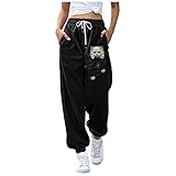 BOOMJIU Jogginghose Damen Winter Sporthose Weihnachten Hose High Waist Elastische Kordelzug Freizeithose Casual Drucken Tasche Lange Hosen Lockere Slim Fit Warme Weihnachtshose D