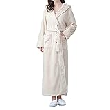 Surwin Einfarbig Bademantel Damen Flanell Lange Morgenmantel mit Kapuze Langarm Unisex Nachtwäsche mit Tasche Herbst Winter Verdicken Warmer Pyjama V-Ausschnitt Kimono Saunamantel Robe Loungew