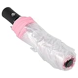 Yuecoom Taschenschirm, transparenter automatischer dreifach faltender tragbarer Regenschirm Auto Open Auto Close Regenschirm Regen für Outdoor-Reisen Angeln Einkaufen(Rosa)