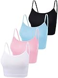 4 Stück Basic Crop Tank Tops Ärmelloses Racerback Crop Sport Baumwoll Top für Damen (Schwarz, Blau, Rosa, Weiß, M)