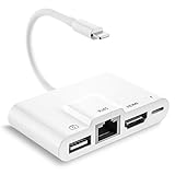 Lighting to HDMI Adapter 4-in-1 Lighting Digital AV 1080P mit 4K HDMI & RJ45 Ethernet LAN Wired Netzwerk & USB Kamera Datensynchronisation Adapter & Power Port für Phone 11/X/8/7/Pad/Air/Mini/