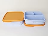 TUPPERWARE Clevere Pause 2x 550ml Orange Hellblau Lunchbox mit Einteilung + Mini Sieb L