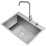 Quadratisches Geschirrspülbecken 304 Edelstahl RV Spüle Mit Wasserhahn & Ablaufgarnitur Geeignet Für Schränke Balkone Bars Aufsatzmontage Oder Unterbau (Color : Silver, Size : 60x45x21cm)