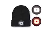 TECHNOSMART Schwarzer Beanie mit LED-Licht, Mütze mit integrierter LED Lampe, Strickmütze mit Abnehmbarer Leuchte, Unisex, 100% Acry