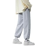 Xmiral Herren Jogginghose Kordelzug Weite Hosen Haremshose Einfarbig Dicke Winterhose Trainingshosen (Grau, L)