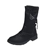 BIKETAFUWY Damen Schneestiefel Damen Winterstiefel Warmfutter Schneestiefel Retro Fashion Damen Cowboystiefel Vintage Cowboy Stiefel Halbstiefel D